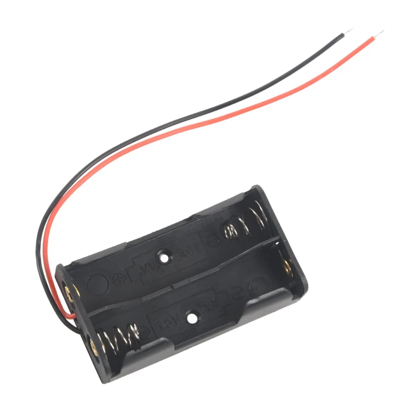 FULL-50 Stück 2 x 1,5 V AA-Batteriehalter, schwarz, mit Kabel