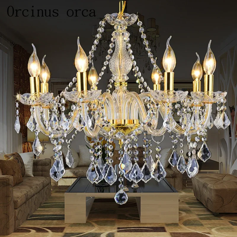 European style golden candle crystal lamp living room bedroom  building dining room atmosphere simple glass pendant lamp