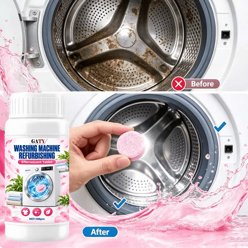 100Pcs Industrial Washer Effervescent Tablets, Stain Odor Remover, Drum Descaler, Protects Extends Appliance Lifespan