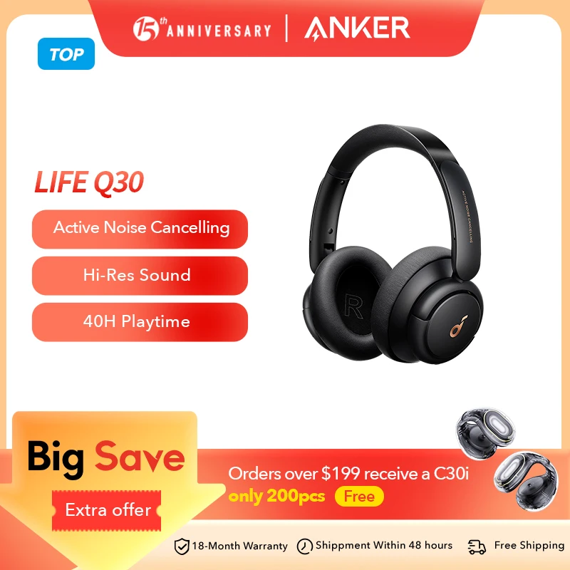 Soundcore by Anker Life Q30 Hybrid Active Noise Cancelling Headphones Wireless Bluetooth Headphones Over Ear Headset Earphone