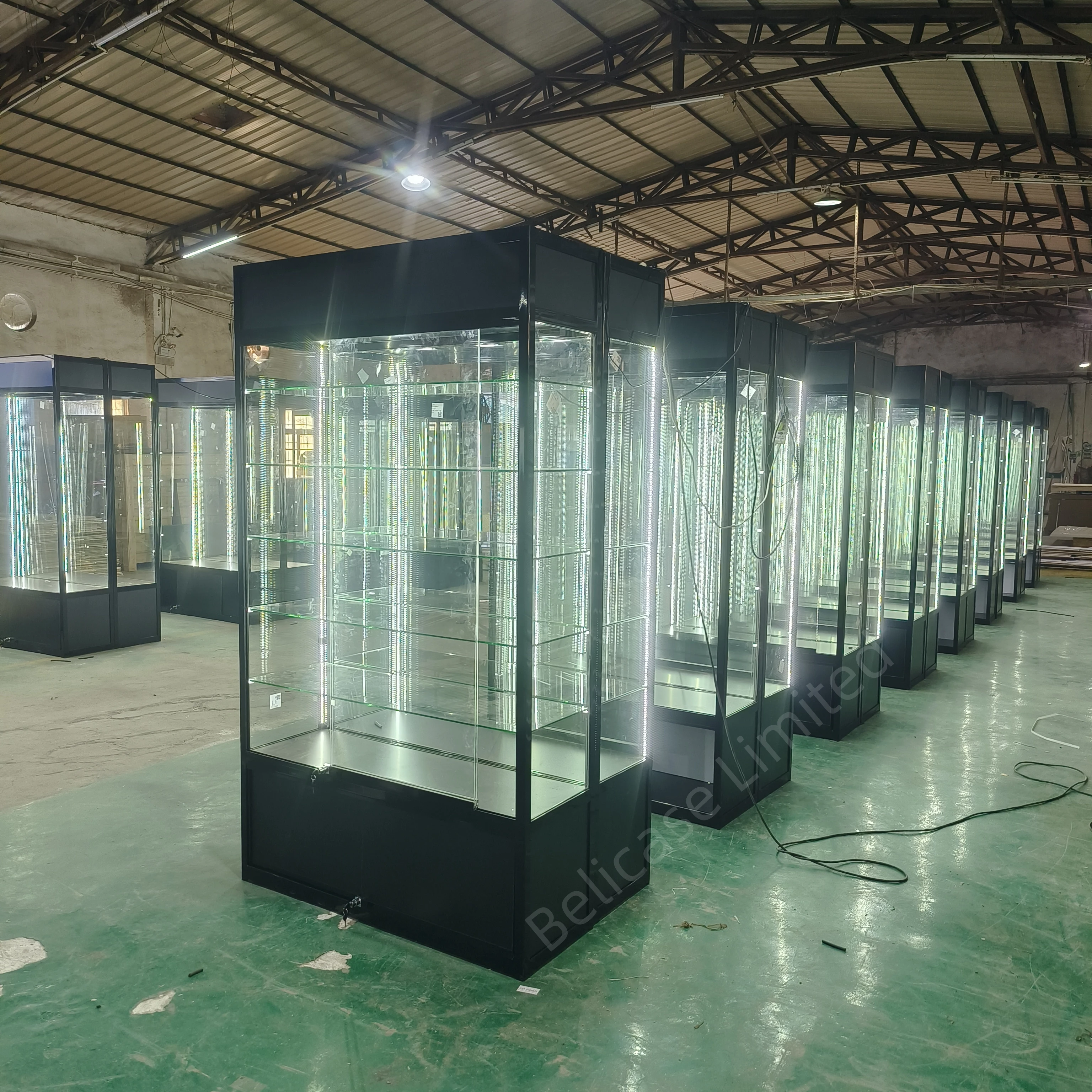 Retail store multi-layer display glass cabinet with key and lock upright extra visual aluminum glass showcase cabinet