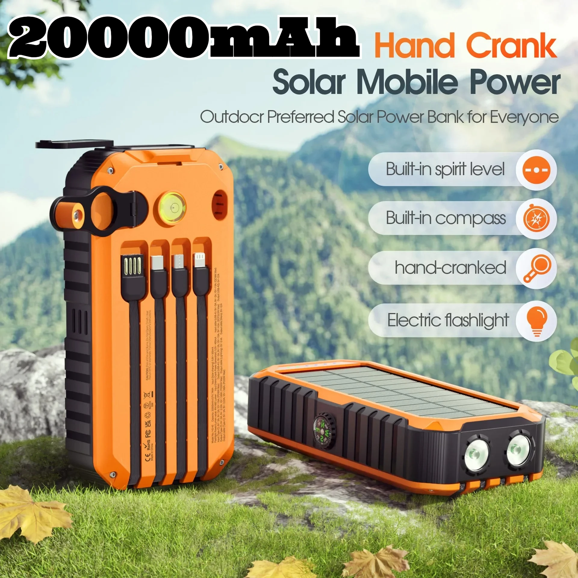 

20000 мАч Ручная солнечная батарея Портативное быстрое зарядное устройство 22,5 Вт для IPhone Samsung Huawei Xiaomi Внешняя запасная батарея