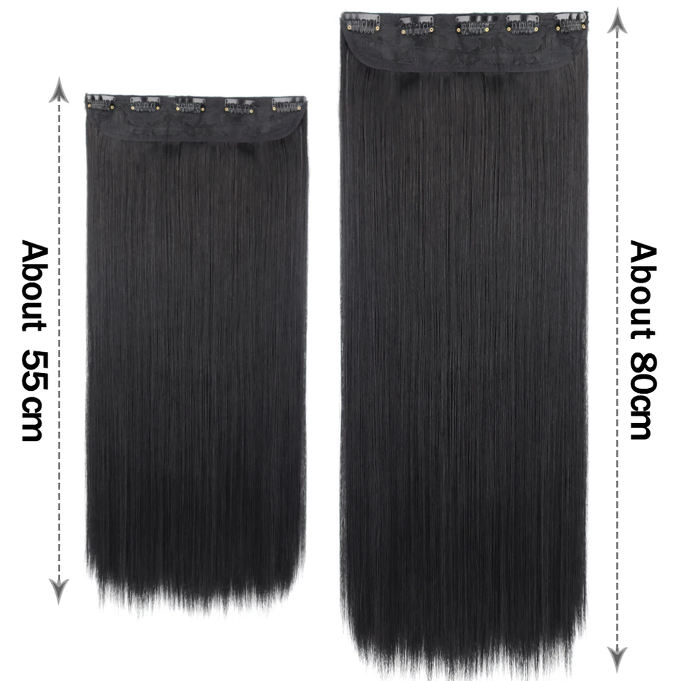 Extensiones de Cabello Sintético con 5 Clips, Lacio Largo, Negro, Marrón o Rubio, 80cm 2