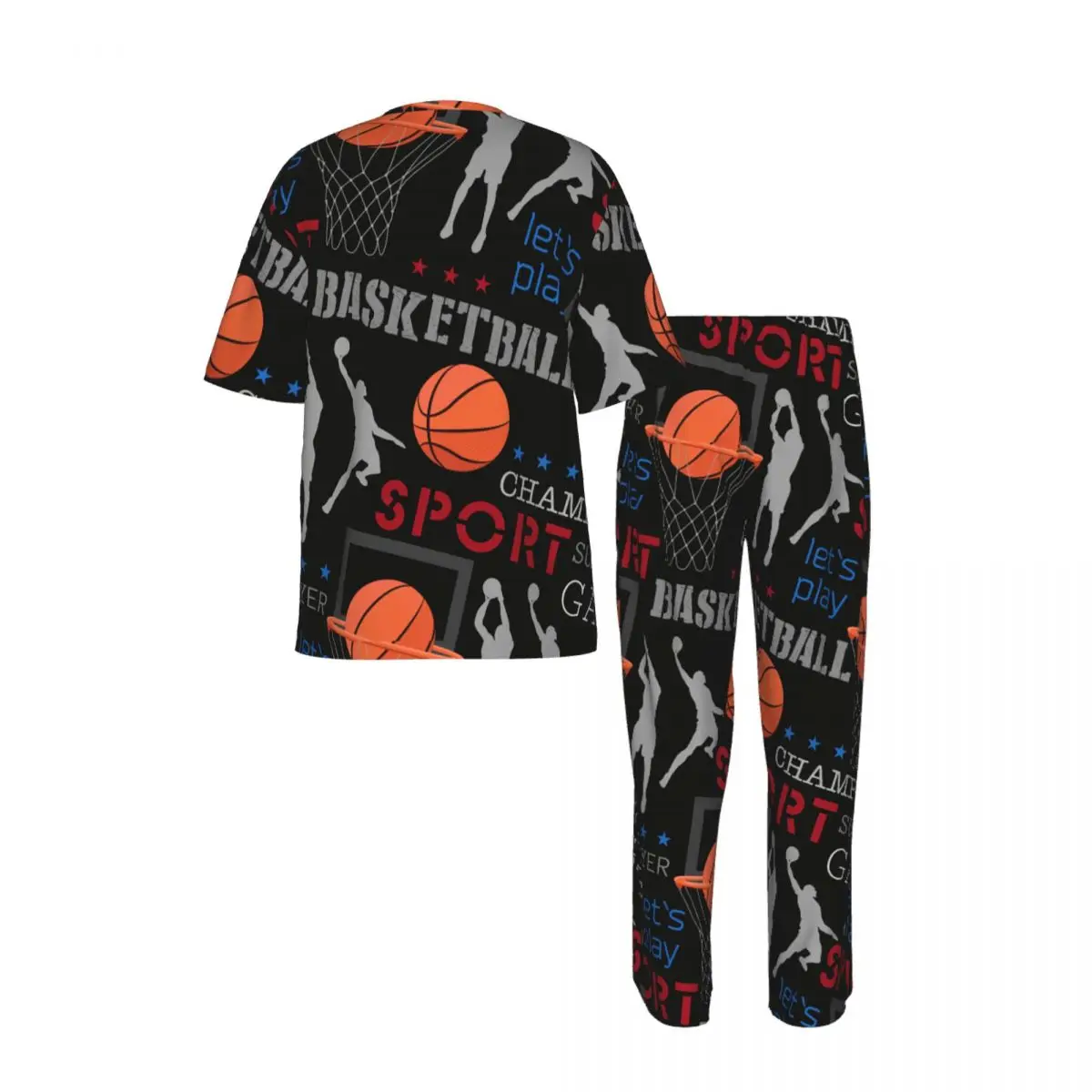 Men Pajamas Suit Short Sleeved Long Pants Basketball Sport Sleepwear Summer Home Clothing Set view 3