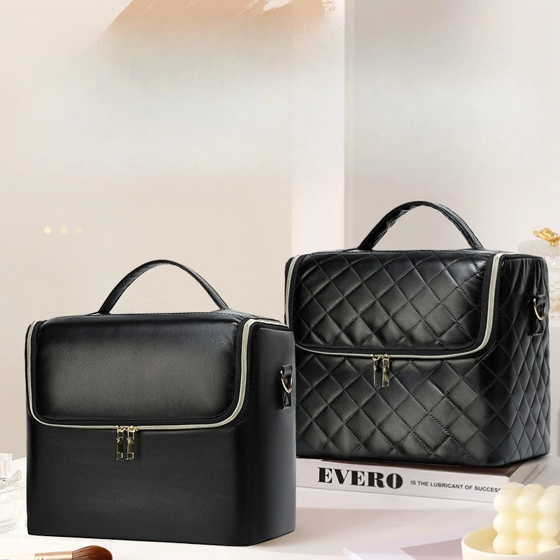 Plaid Large Capacity Makeup Bag High Grade Sense Cosmetic Brush Storage Bag Portable Handheld Bag for Studio Makeup Artist