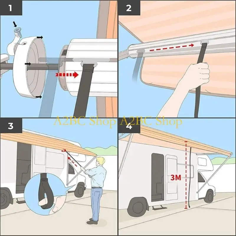 A2BC Roll Up Awning Control Straps For RVs 118inch Detachable Nylon Tie Downs Prevent Rapid Retraction Damage