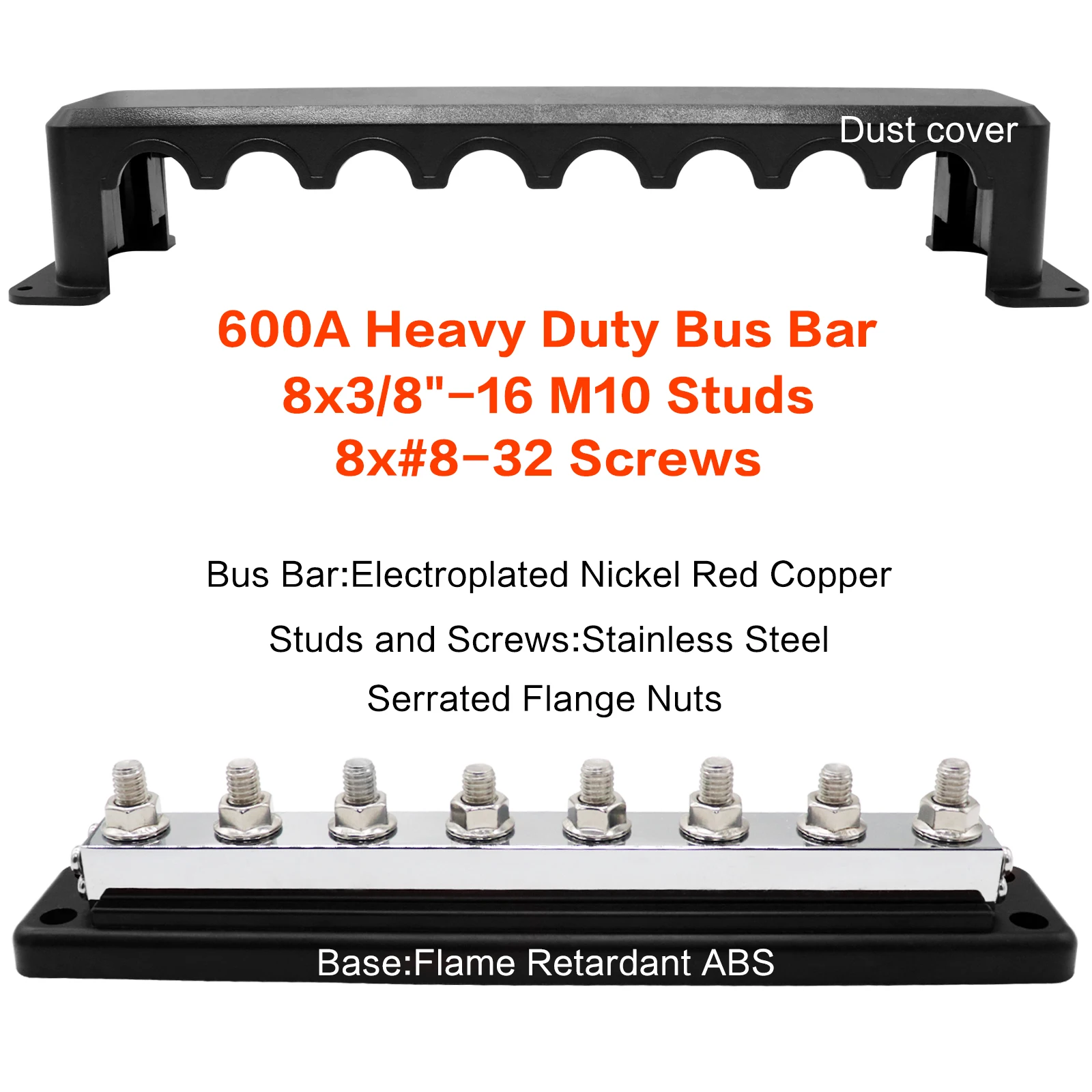 Heavy-Duty Bus Bar 600A High Current 8 Way 3/8\