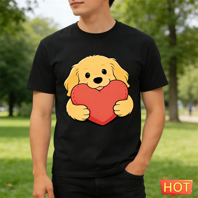 مضحك الذهبي المسترد الجرافيك تي شيرت للرجال الصيف موضة لطيف الكلب ثلاثية الأبعاد مطبوعة تي شيرت فضفاض الشارع الشهير طاقم الرقبة تيز القمم