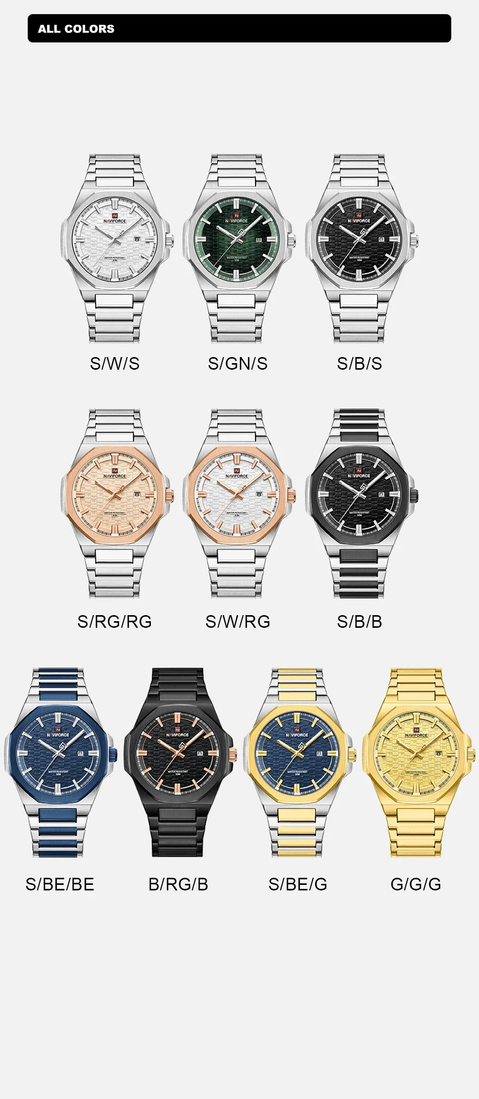 NAVIFORCE NF9245 Top Luxury Brand Steel Band Quartz Watch Man Japan movement Waterproof Sport Wristwatches