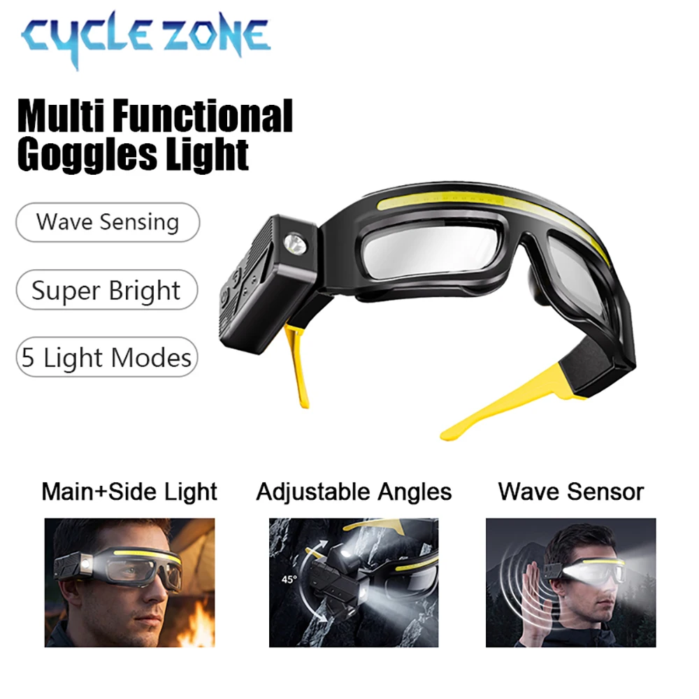 Sensor Glasses Light Anti-Fog Safety Goggles Type-C Rechargeable 5 Modes Head Lamp LED Work Light Torch for Fishing Camping