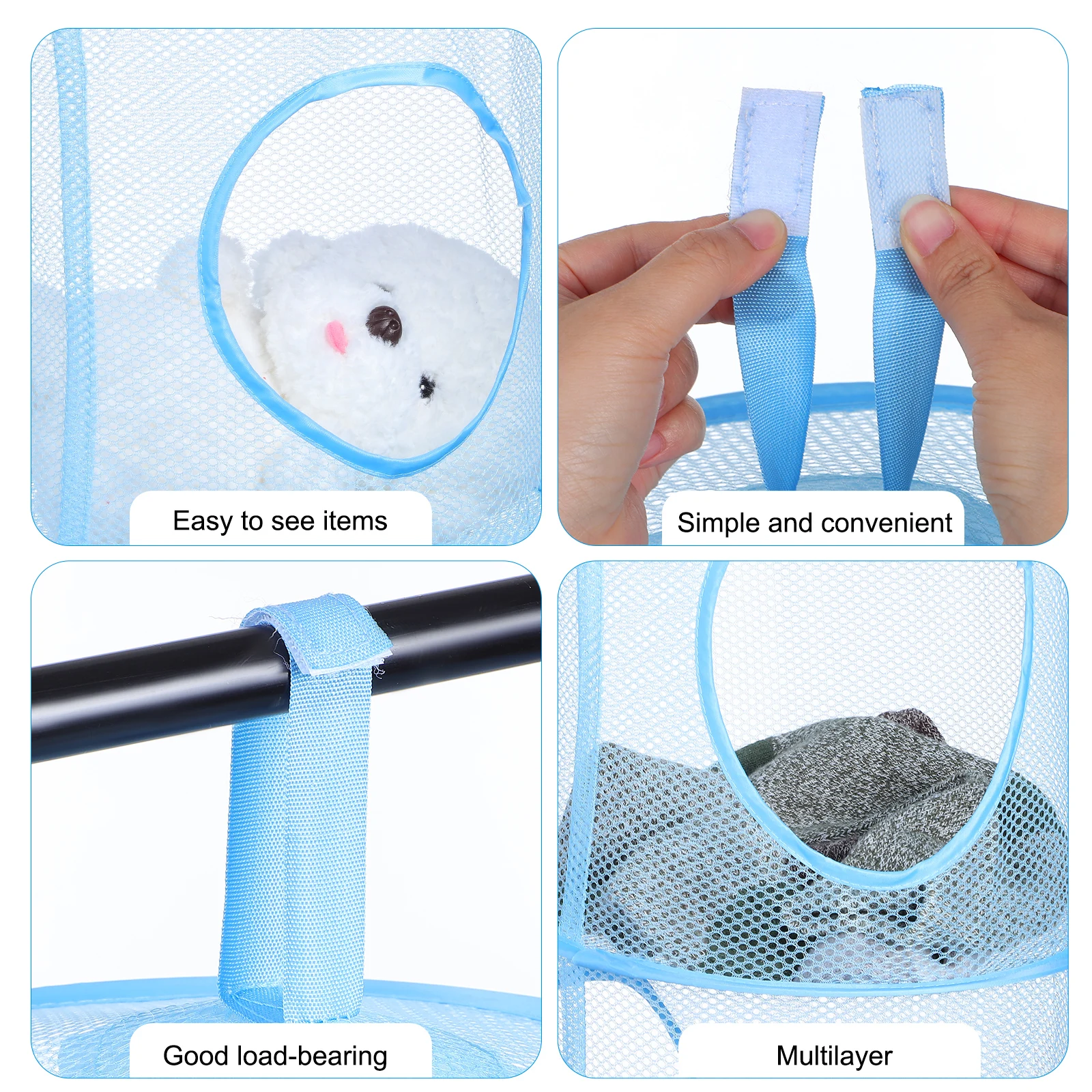 

3Pcs Hanging Storage Basket Mesh Organizer Foldable Design Easy Visibility Sturdy Polyester Drying Net Hanging Toy Storage