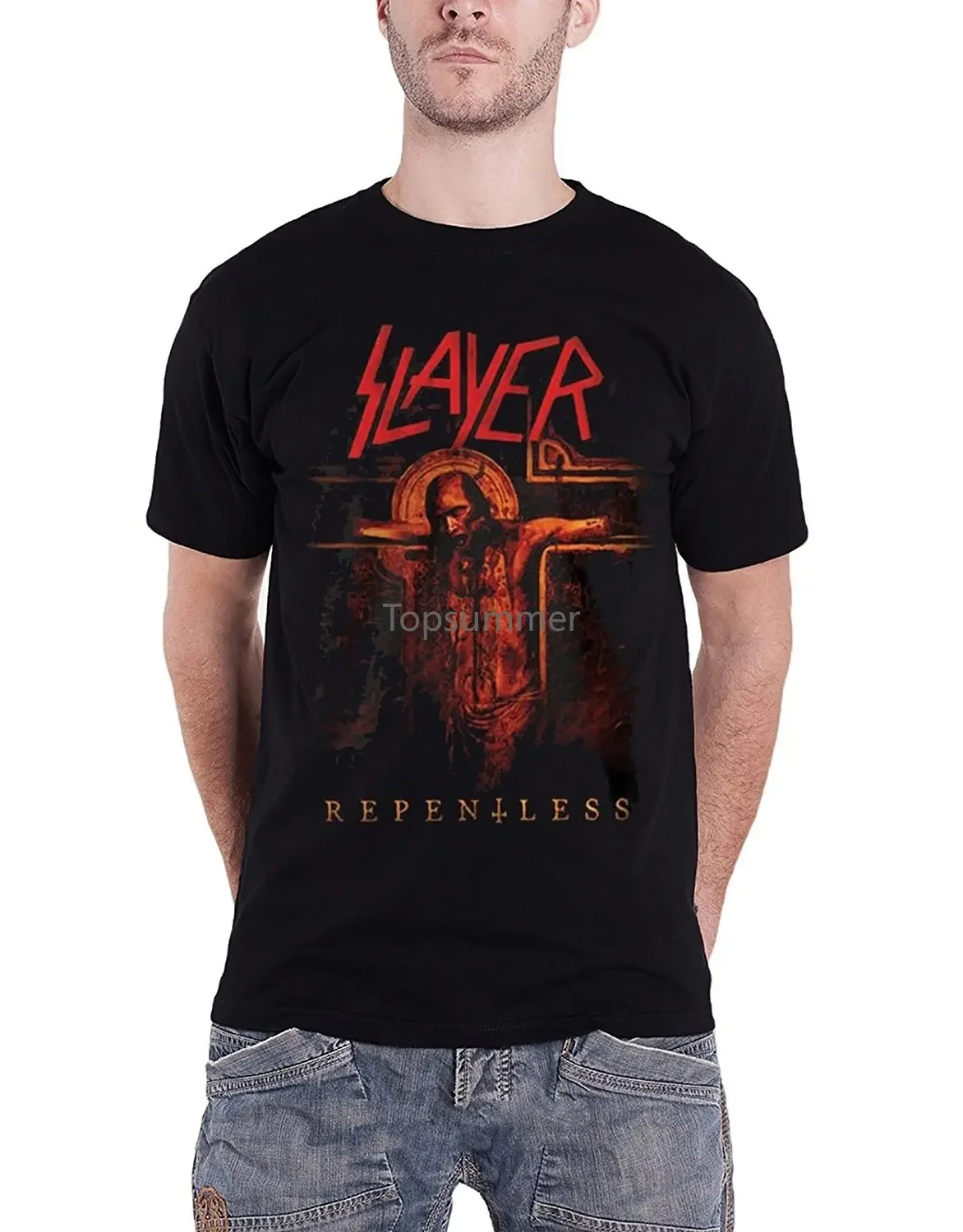 Camisetas divertidas Slayer para hombre, camiseta negra, cubierta de álbum, logotipo de crucifijo