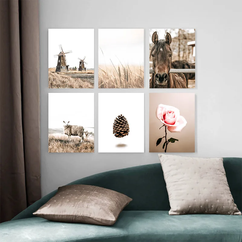 Nordic Farm Straw Bale Landscape Posters Scandinavian Cow Wall Art Canvas Painting Prints Pictures for Living Room Home Decor