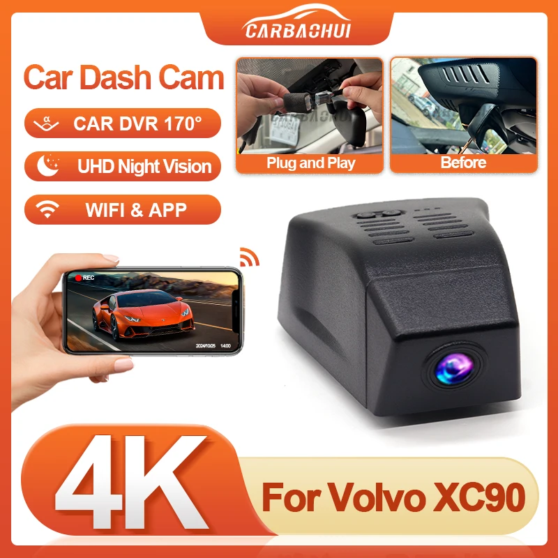

For Volvo XC90 2017-2025 Plug and Play Hidden Car DVR Dash Cam Driving Recorder Cameras,UHD 4K 2160P Wireless wifi DashCam