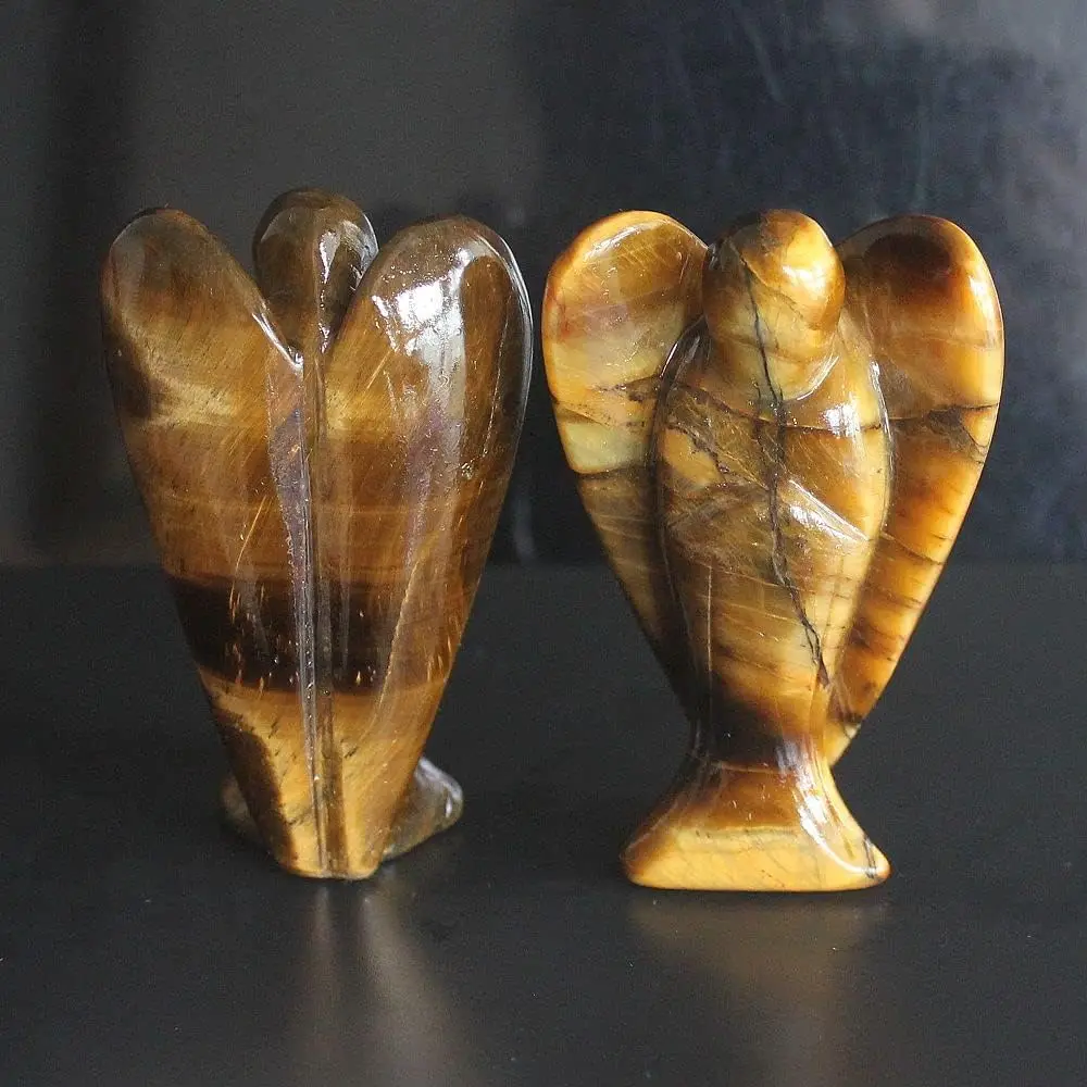 3'' Hand Carved gemstone gold tiger eye crystal Angel Figurine stone statue Carving sculpture office desktop home decor gift