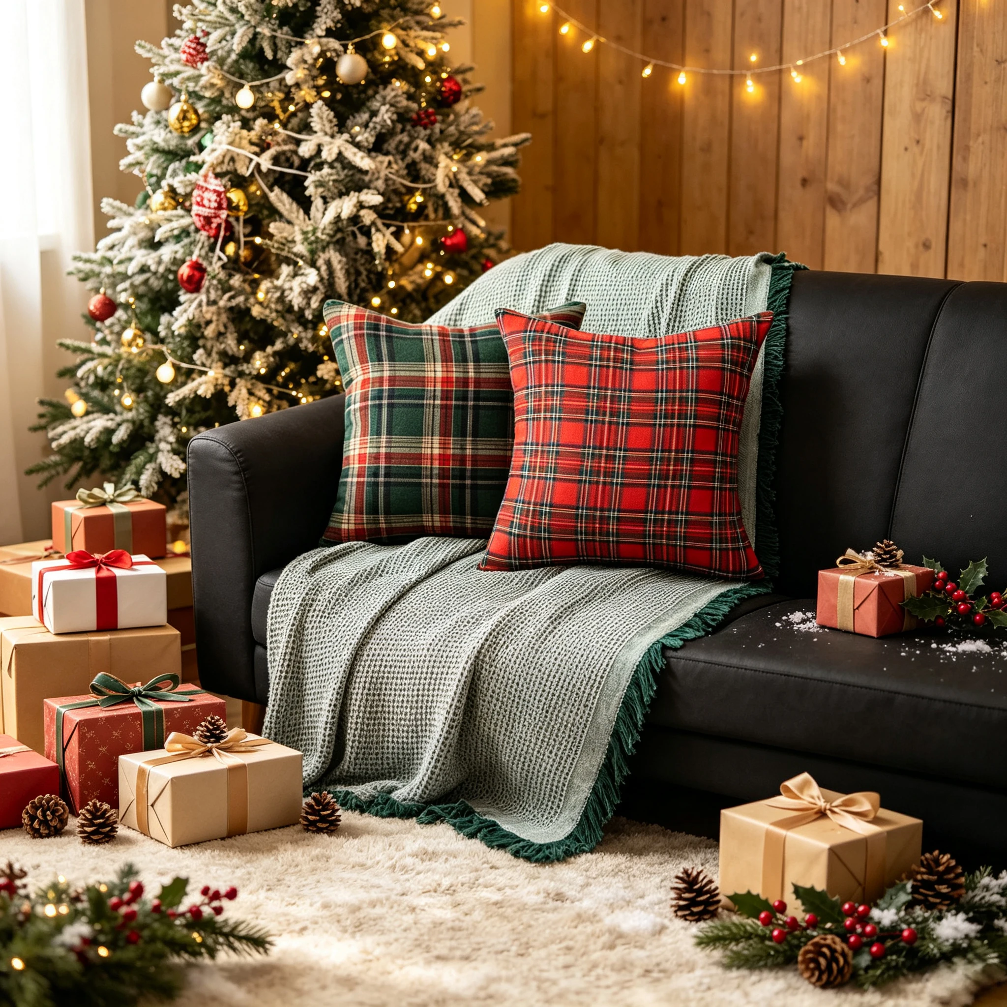 Christmas Plaid Decorative Throw Pillow Covers, Holiday Scottish Tartan Cushion Case for Home Sofa Couch Decorative Pillow Case