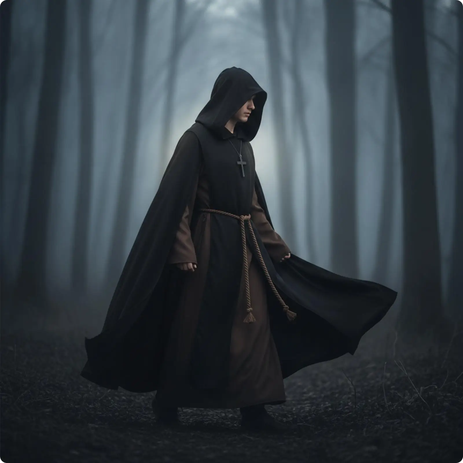 Halloween Monk Robe Costume Set with Undergarment and Wraps for Medieval Historical Themed Event
