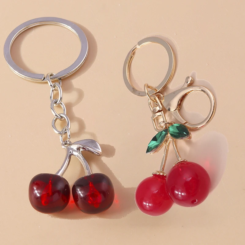 Cute Crystal Cherry Keychain Simulated Fruit Keyring Pendant for Women Girls Handbag Accessories DIY Key Chain Jewelry Gift