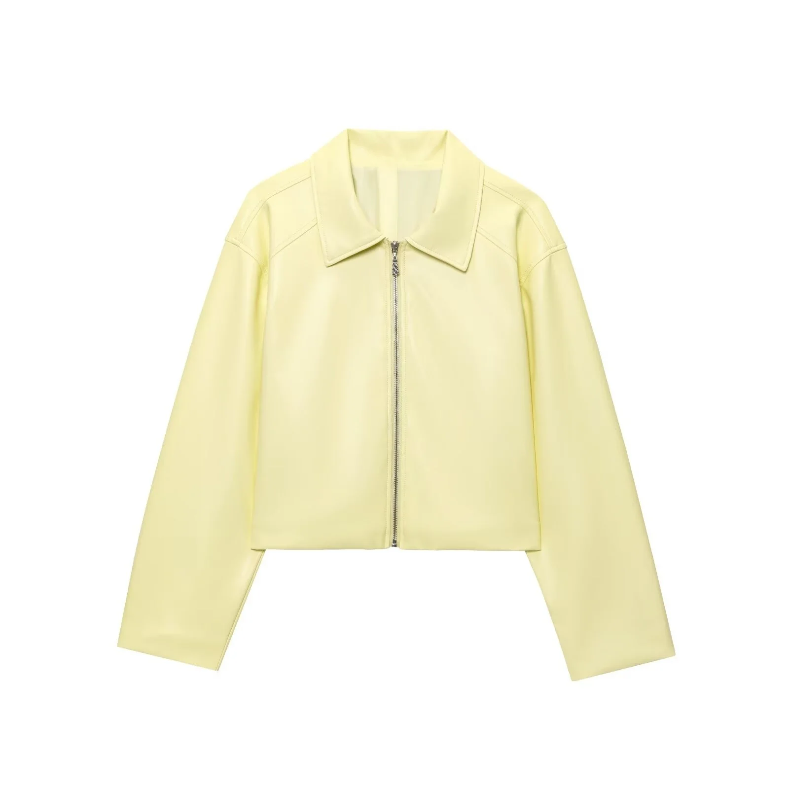 

MYST&ZA2025 new summer women's casual fashion simple versatile zipper lapel long-sleeved leather short bomber jacket