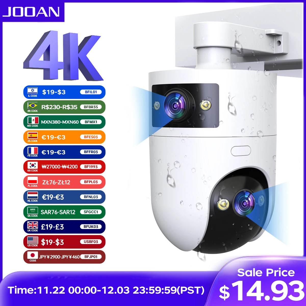 JOOAN 4K 6MP PTZ Wifi Camera Outdoor Dual Lens Dual Screen IP Camera AI Tracking Security Protection CCTV Surveillance Camera