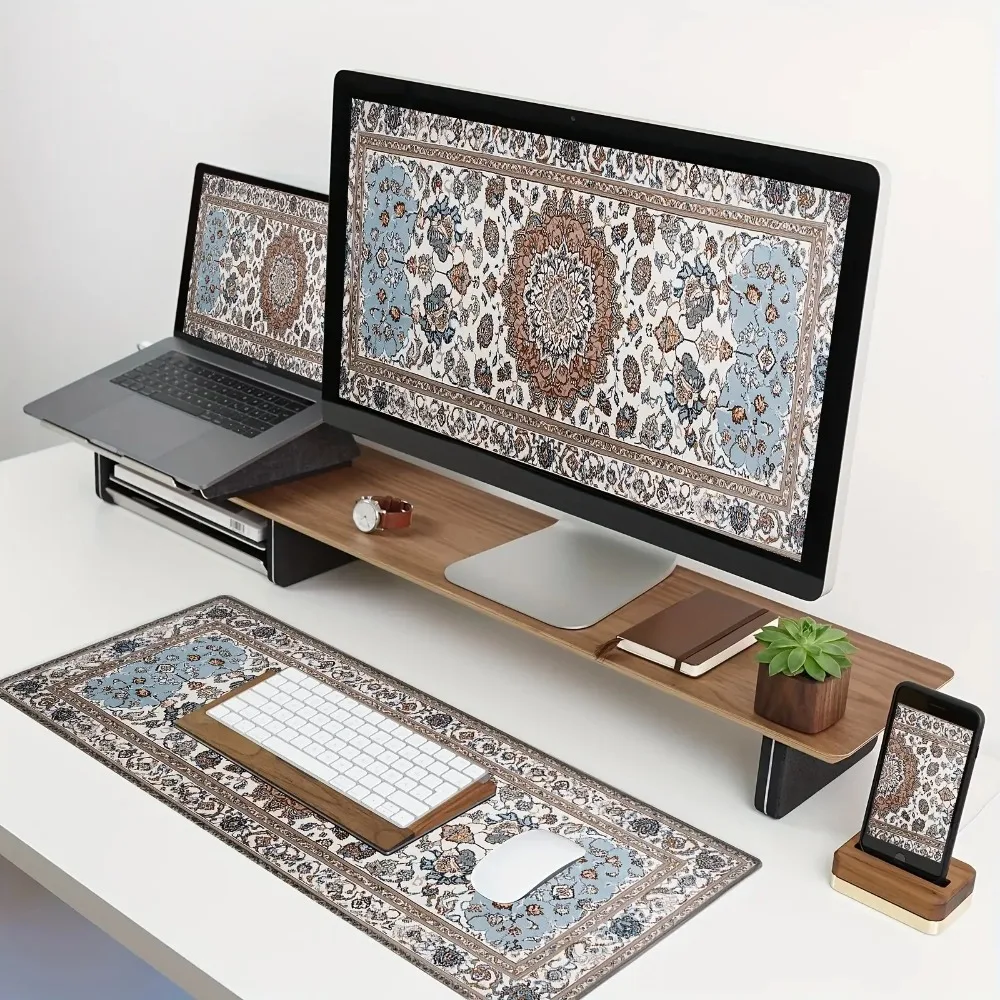 Blauer und brauner Reis, Goldtürkis, persisches Design, Mauspad, Gummi, rutschfest, für Computer, Desktop-Pads, dicke Tastatur, PC-Zubehör