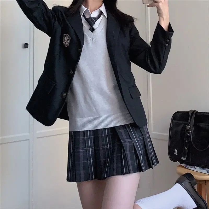 Giacca da abito Jk coreana e giapponese Set uniforme da completo per forniture scolastiche in stile college originale autentico Due colori nero e blu scuro