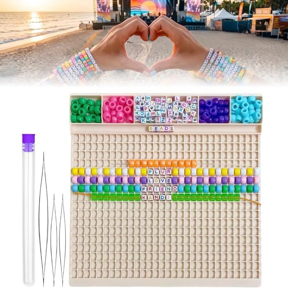 DIY Pony Beads Fast Stringing Tray with 3 Beading Needle&Storage Tube Large Capacity Bead Bracelet Making Board