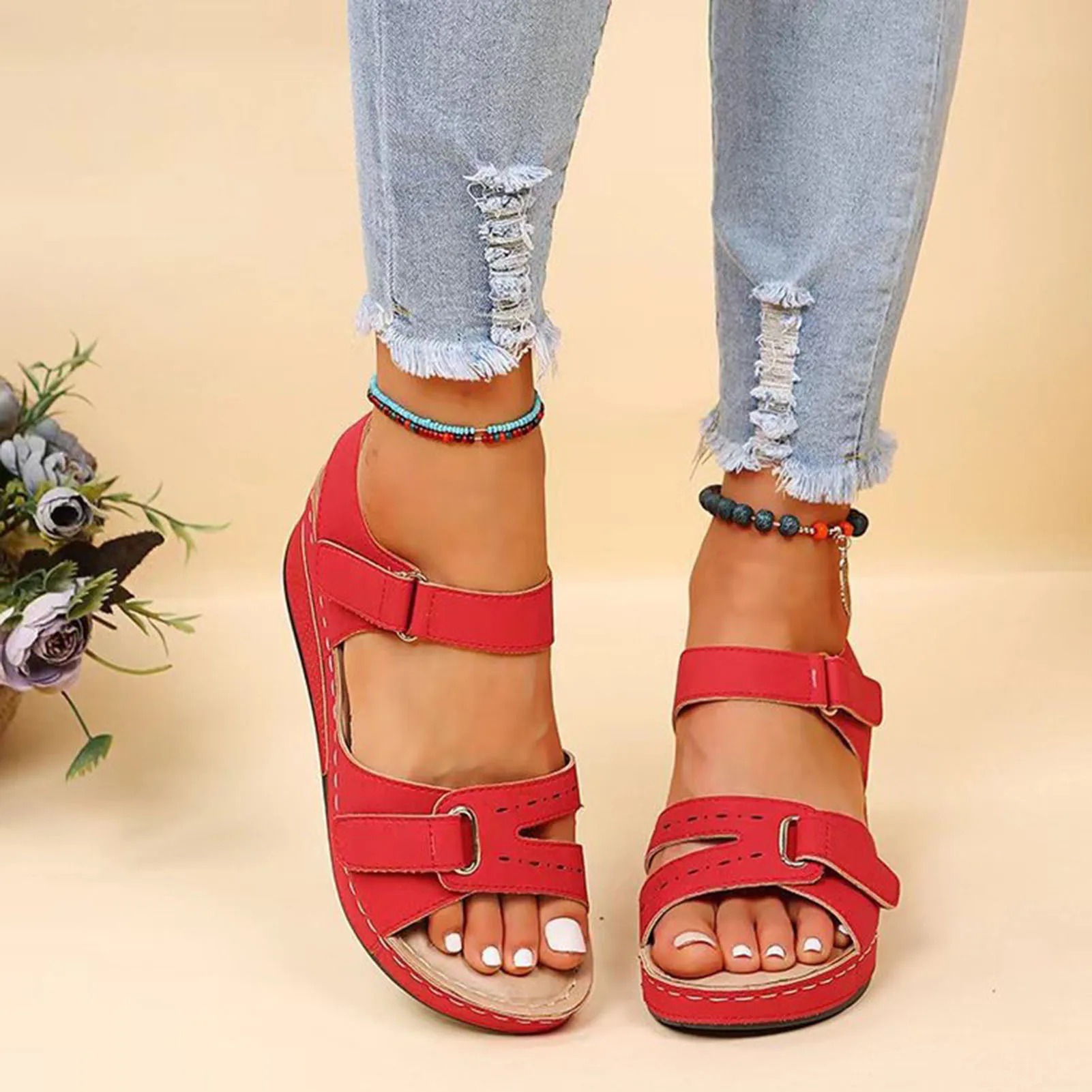 Pu Frauen klobige Plateaus andalen lässige weiche Sandalen mit offenen Zehen ohne Schleif füße für den Alltag im Büro
