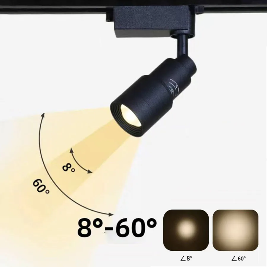 

Adjustable 8°~60° Narrow Beam Angle Zoomable LED Track Light Focus Surface Mounted LED Ceiling Spotlights 7W Zoomable Spotlights