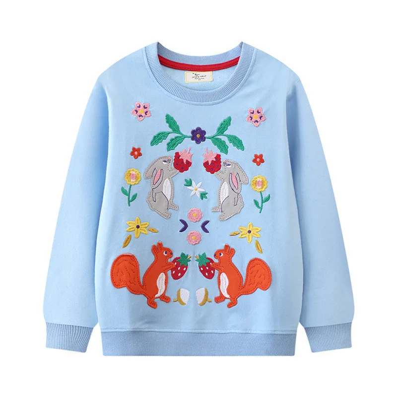 Zeebread Autumn Spring Children\'s Sweatshirts Animals Embroidery Applique Long Sleeve Cotton Baby Girls Clothing Sport Shirts