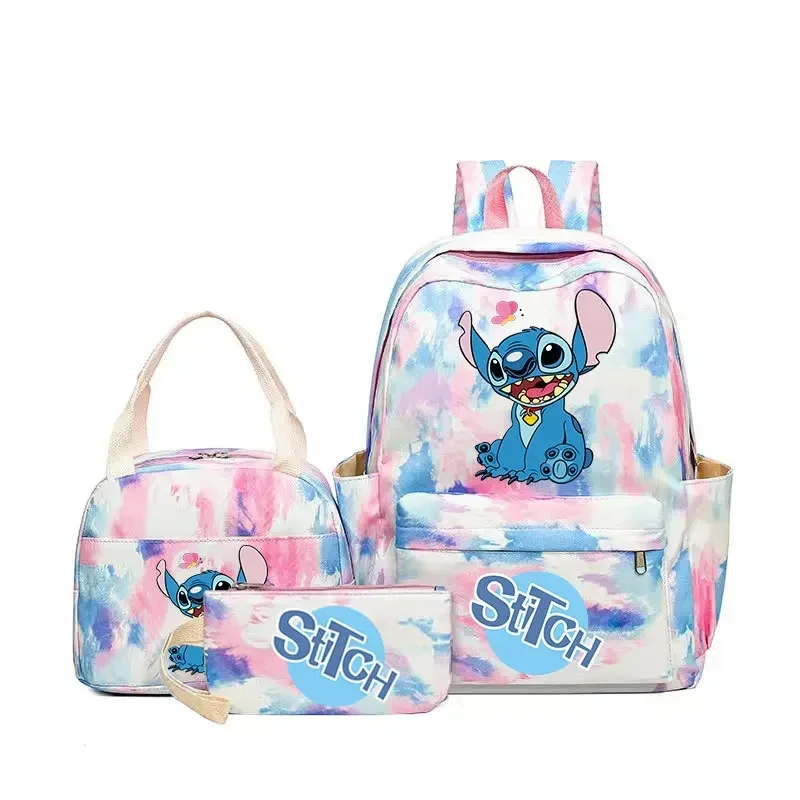 MINISO Disney New Stitch Cute Cartoon Backpack & Shoulder Bag Wite Pencil Case Set Waterproof Large Capacity Students SchoolBag