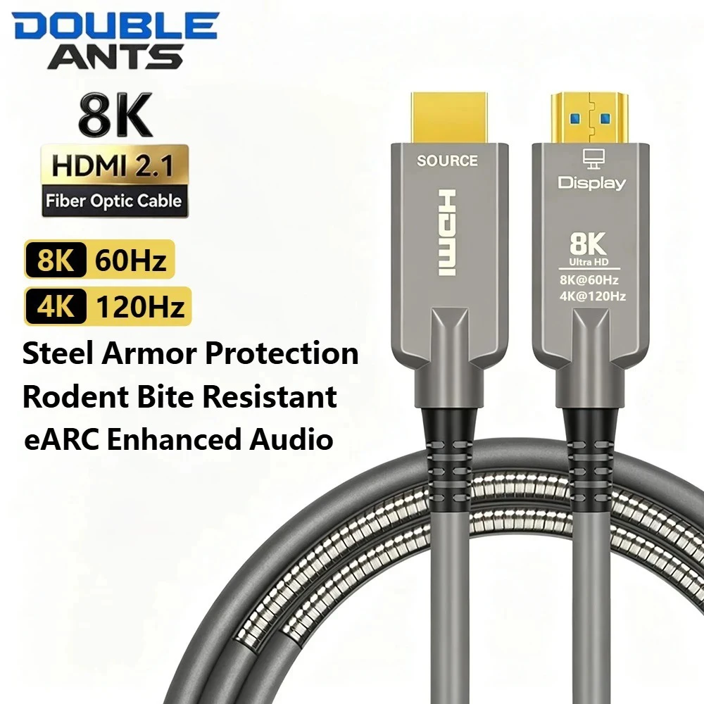 8K Armored HDMI 2.1 Fiber Optic Cable 8K@60Hz 48Gbps Ultra High Speed Armor HDMI AOC Cable for Outdoor Stage Gaming TV Projector
