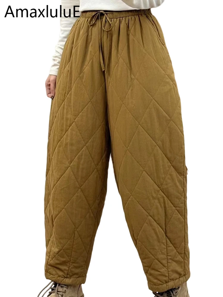 

Amax LuluE корейская зимняя одежда женская мода теплые стеганые брюки 2025 женские свободные винтажные повседневные утепленные однотонные шаровары