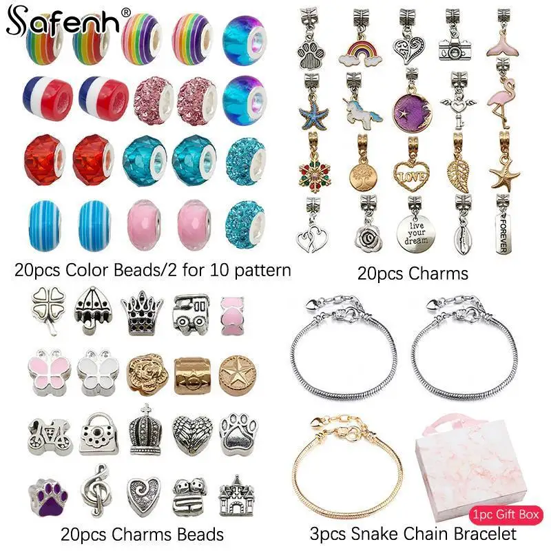 31/64pcs/lot Christmas Jewerly Making Kit Charm Bracelet Necklaces Present Pandora Alloy Beads Set DIY Child Bracelet Free Ship