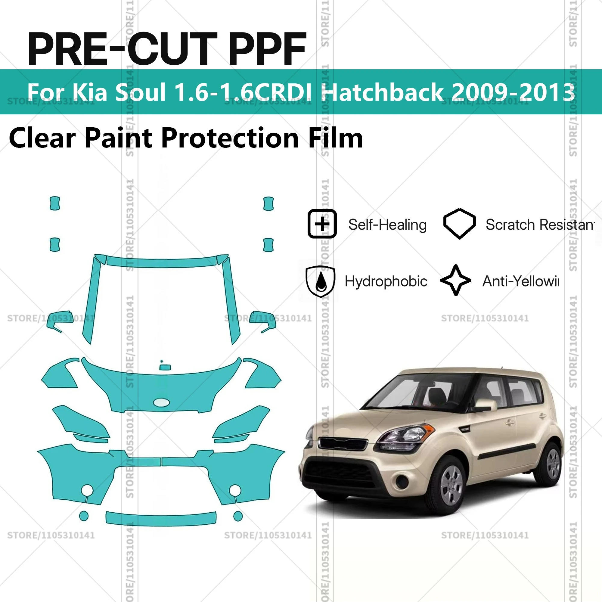 

Pre-Cut Paint Protection Film PPF Transparent Car Film Professional Automotive PPF For Kia Soul 1.6-1.6CRDI Hatchback 2009-2013