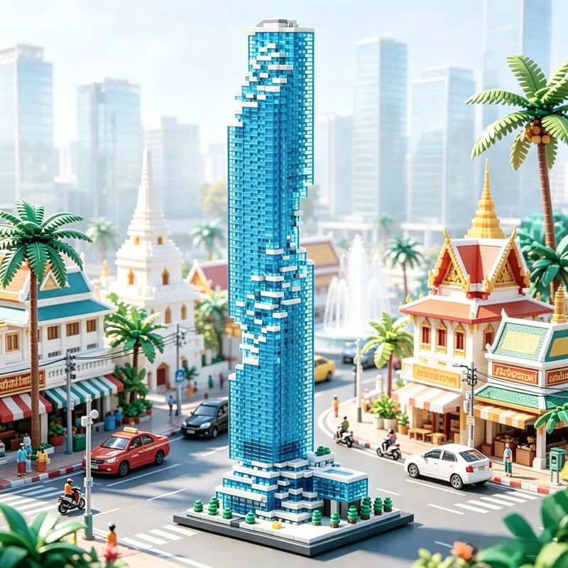 

1839pcs Bangkok Pixel Skyscraper Building Blocks MOC Famous Landmark Architecture Model Bricks DIY Assembly Gift for Collectors