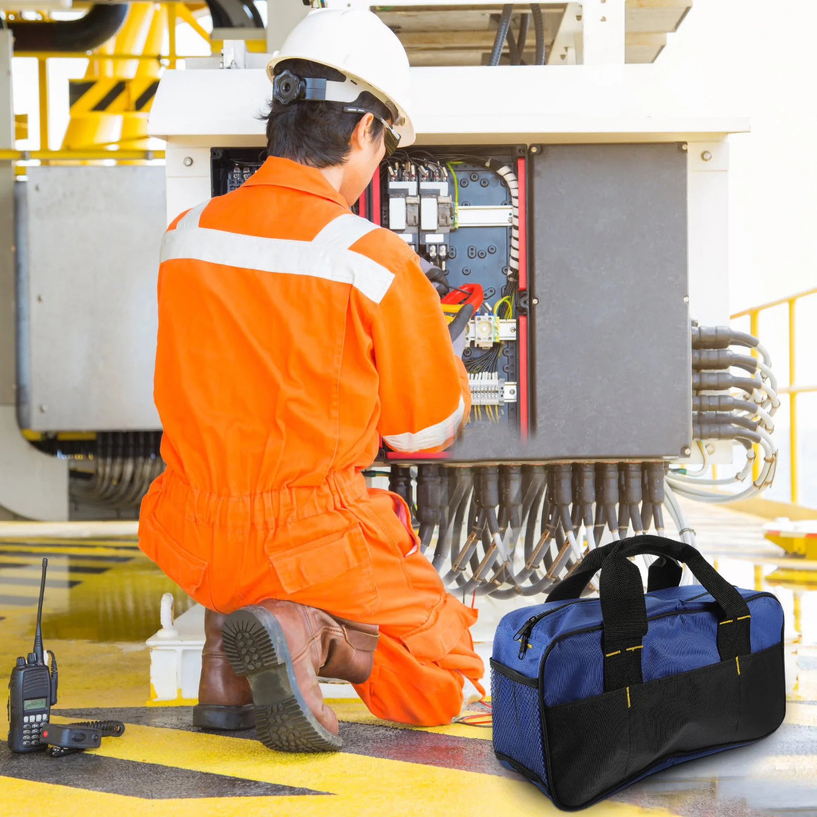 Multi-Function Tool Bag Heavy Duty Canvas Large Capacity Wide Open Storage Pouch For Men Portable Tool Organizer