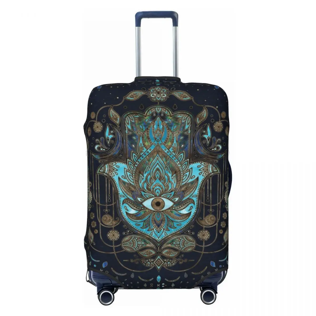 

Custom Hand Of Fatima Blue Gemstones Suitcase Cover Washable Hamsa Hand Evil Eye Luggage Covers Protector for 18-32 inch