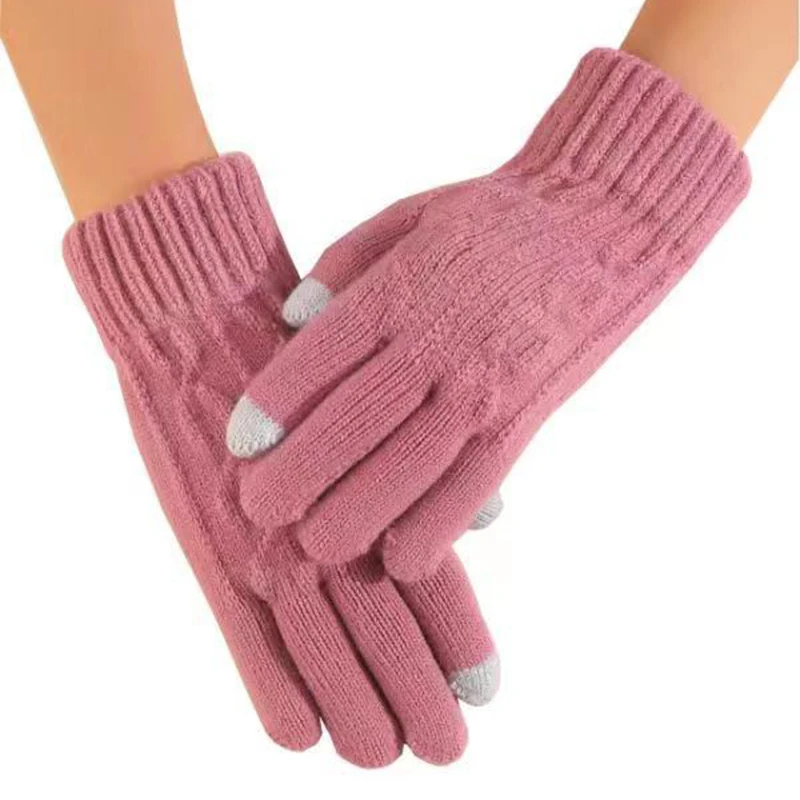 Winter Houd Warm Gebreide Handschoenen Vrouwen Volledige Vinger Handschoenen Studenten Dikke Fietsen Touchscreen Wanten Koppels Kerstcadeau T201