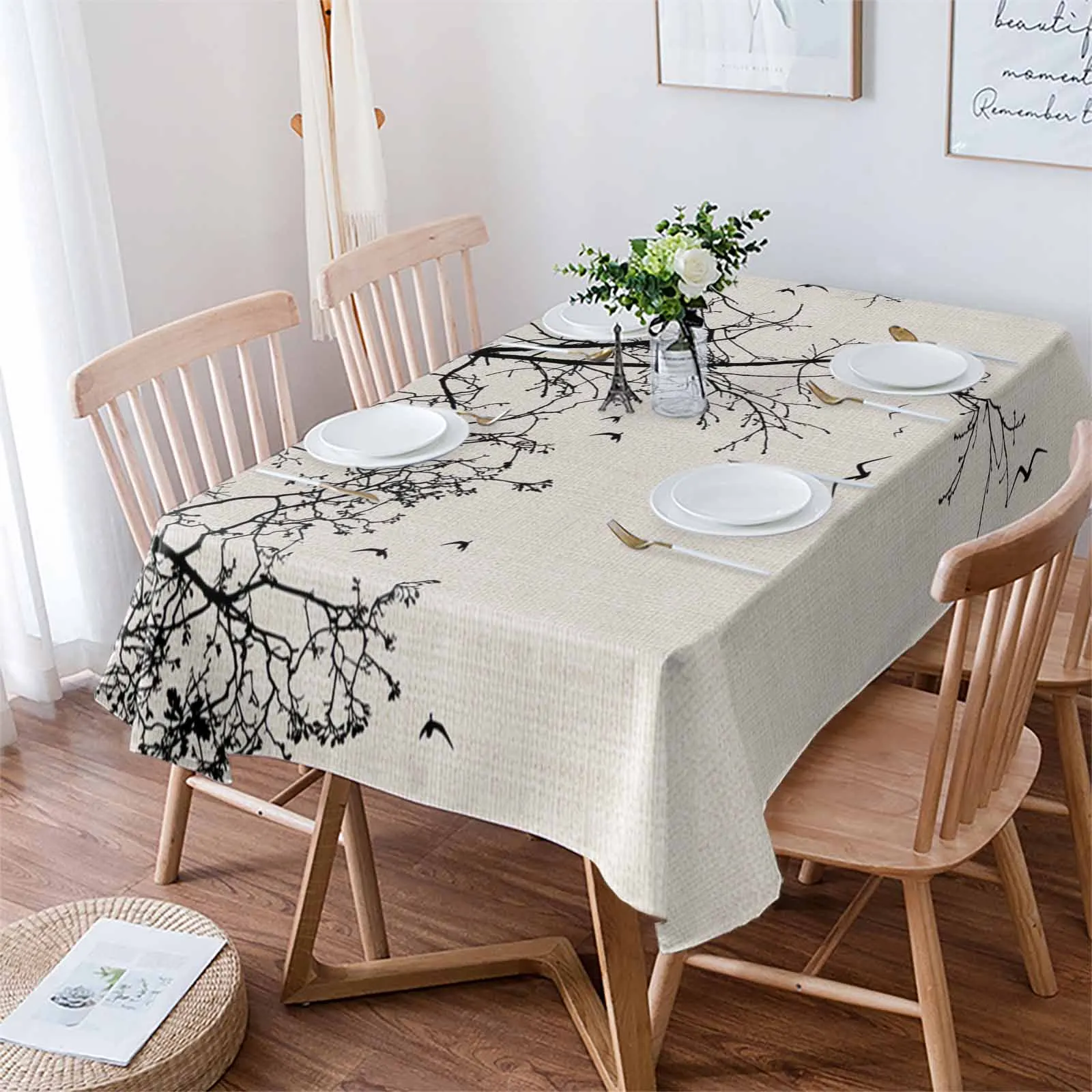 Branch Birds And Animals Waterproof Tablecloth For Table Kitchen Decorative Coffee Cuisine Party Table Cover