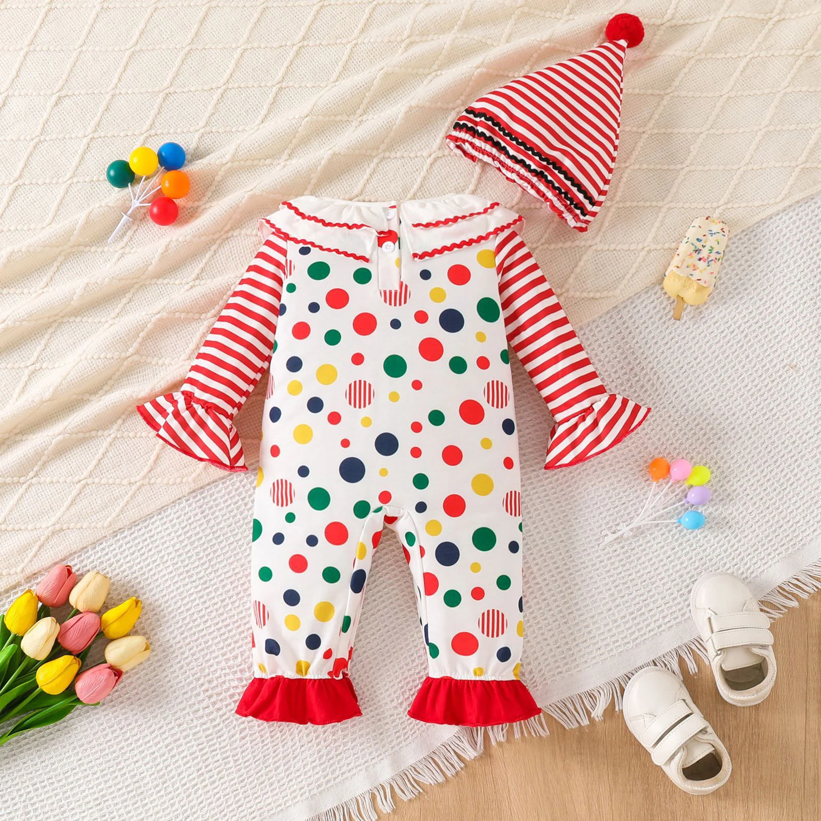 Baby Mädchen Halloween Gruseliger Clown Cosplay Kostüm Langarm Layered Rüschen Grau Joker Kleid Strampler Karneval Party Outfit – Detail 26