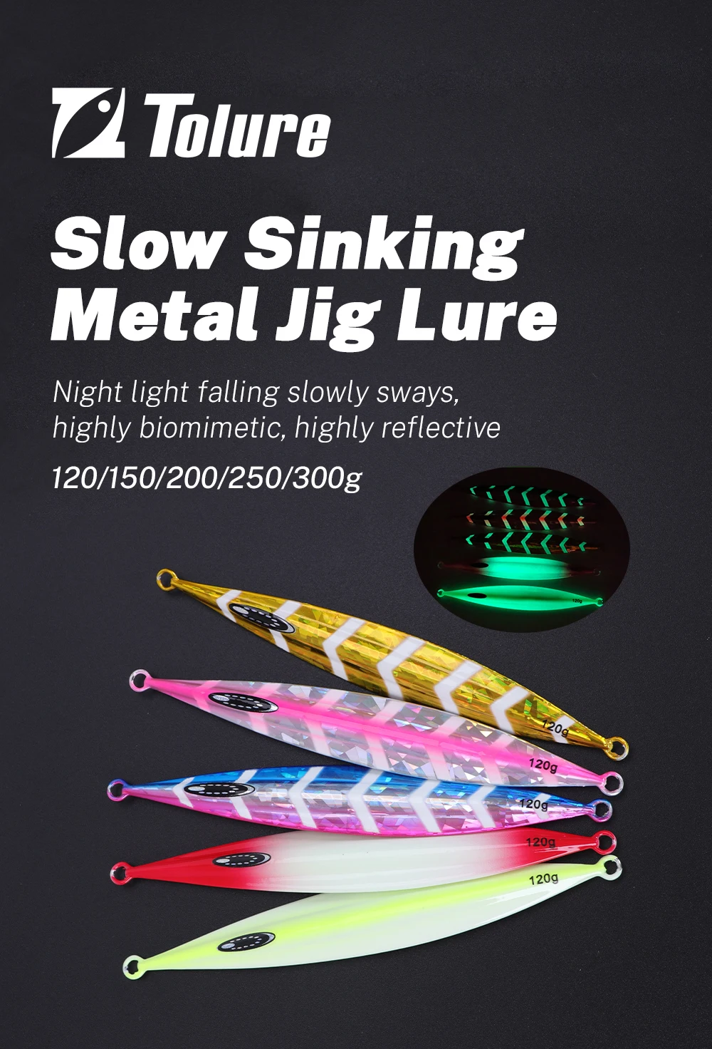 TOLU NEUE Langsam sinkende Metall-Jig 120 g 150 g 200 g 250 g 300 g Weitwurf Langsam sinkende Herbst-Jigs Salzwasser-Tiefsee-Angelköder – Detail 1