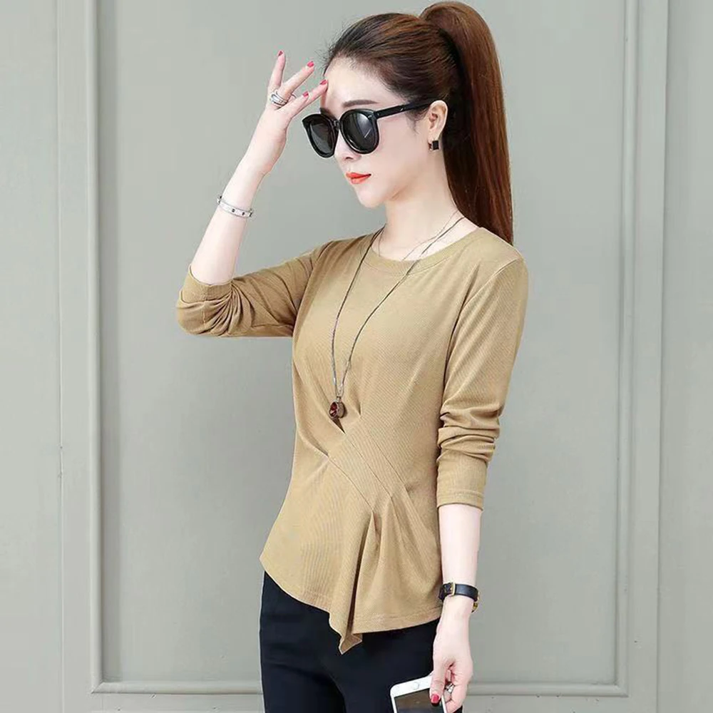 Slimming and slimming long sleeved t-shirt women\'s top 2024 new spring and autumn fashion stylish irregular slim fit base shirt