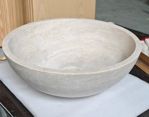 With Drainer Style for Bedroom Apartment Modern Designer High-End Travertine Bathroom Wash Basin Above Counter Polished Sink