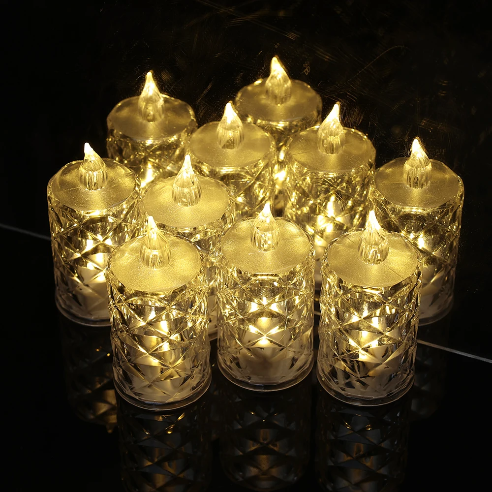 1/4PCS Flameless LED Candle Lights Transparent Shell Crystal Lamp Portable Electronic Night Light Date Party Holiday Home Decors