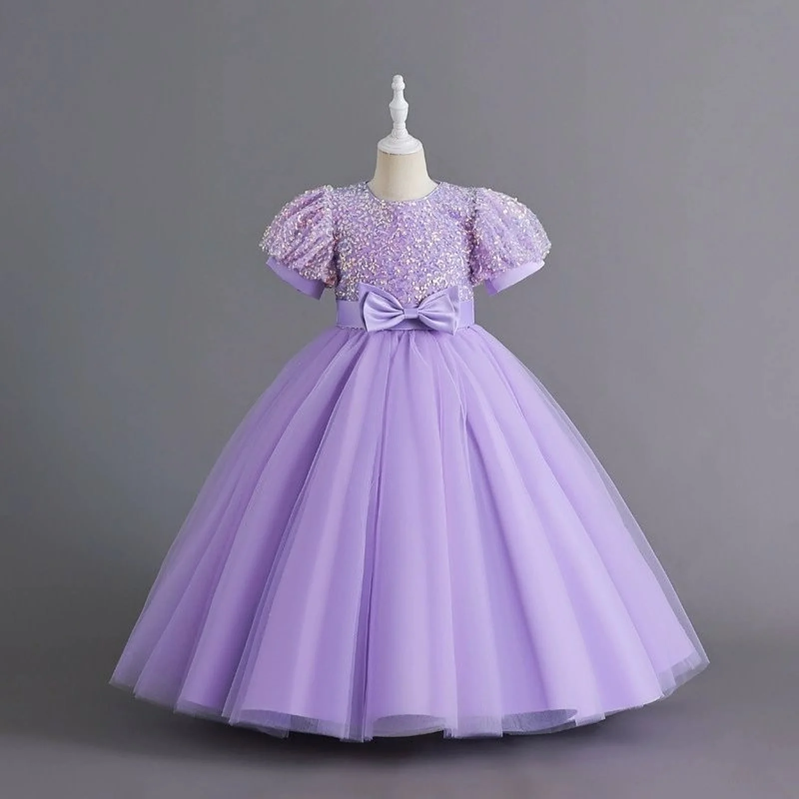 

2025 New Elegant Girl Wedding Dress Mesh Princess Dress 5-12 Year Old Girl Graduation Party Prom Evening Dress