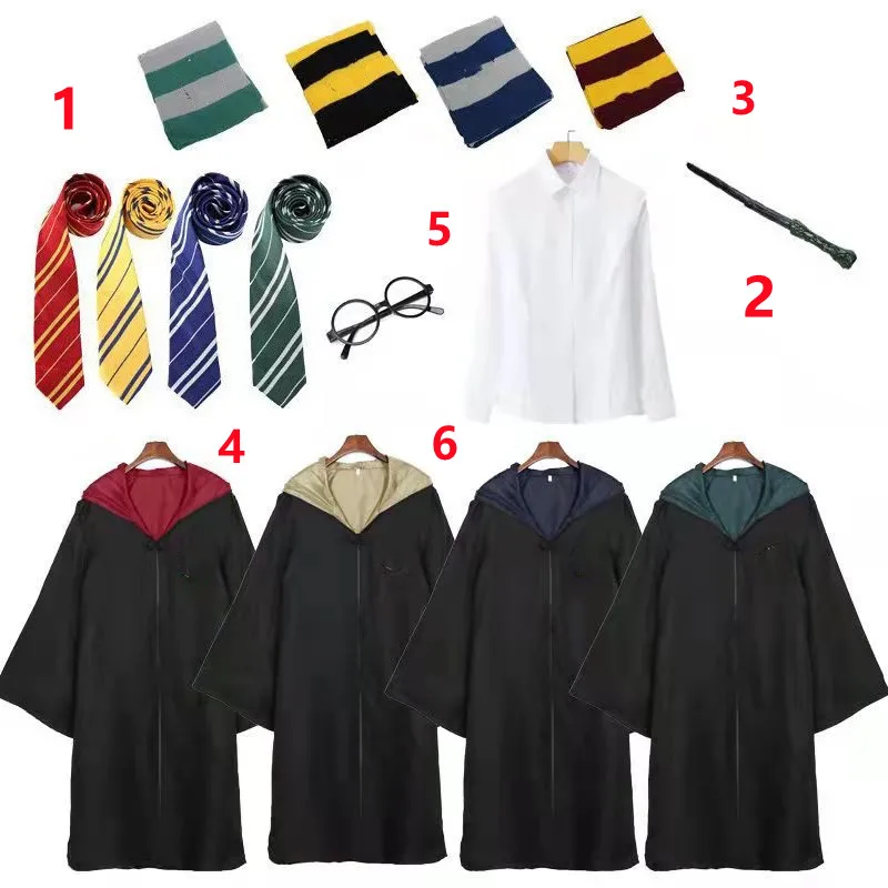 Anime Uniform Set Harris Slytherin Cloak Cosplay Costume Magic School Wizardry Clothing Cape Scarf Tie Glasses Hat Prop