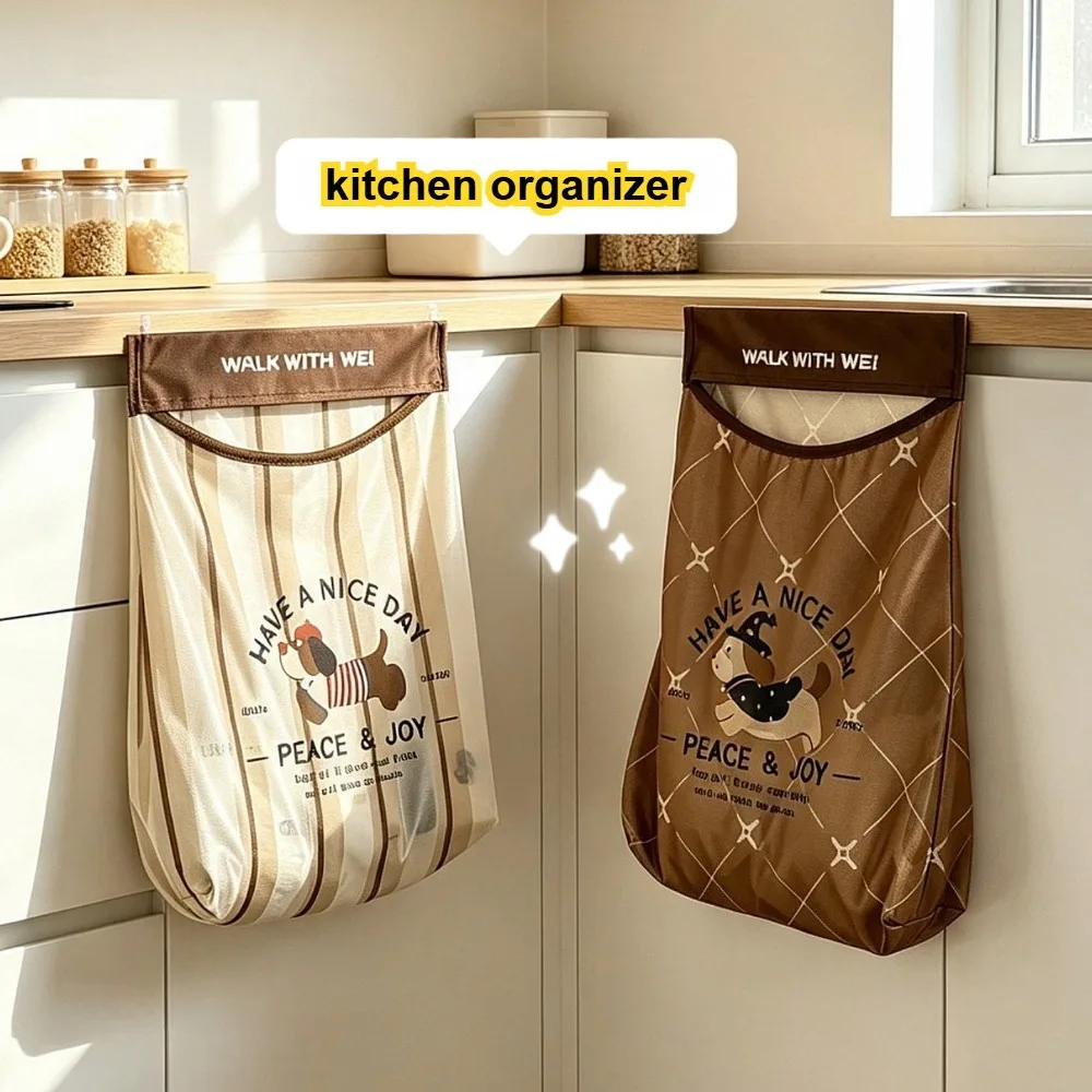 1 Piece Wall Mounted Garbage Bag Storage Net Bag Self-adhesive Large Capacity Hanging Organizer Pouch for Kitchen Home Storage