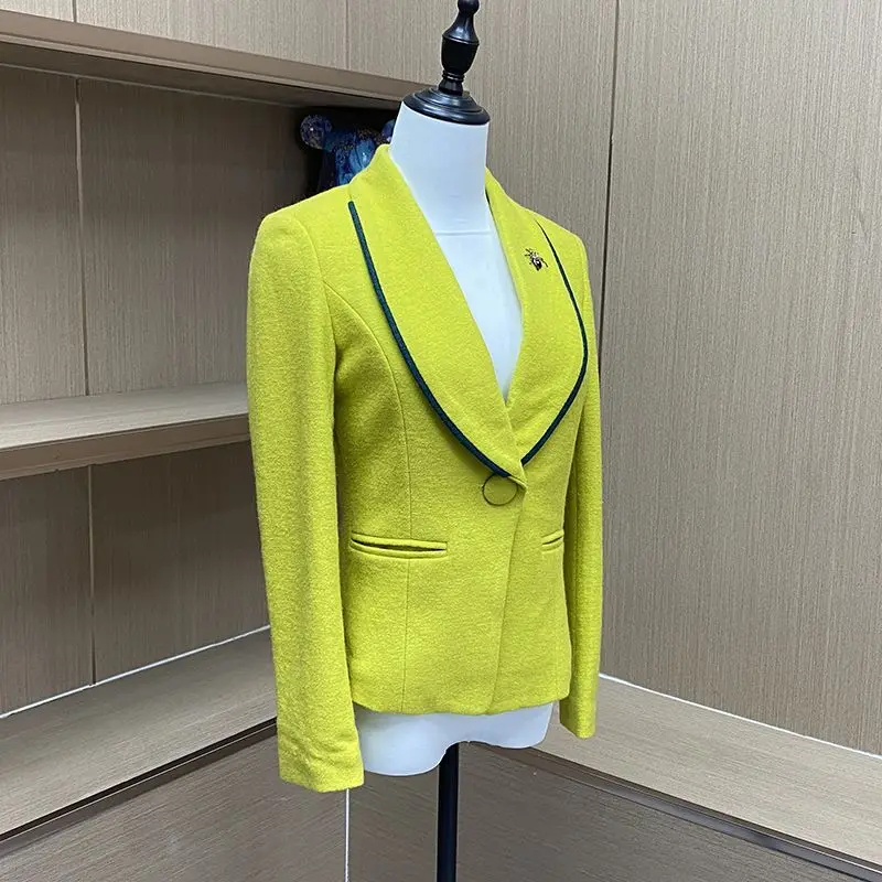 Blazers de manga larga para mujer, Tops de Color sólido con muescas empalmadas, elegantes, delgados, de lujo, combinan con todo, únicos, otoño e