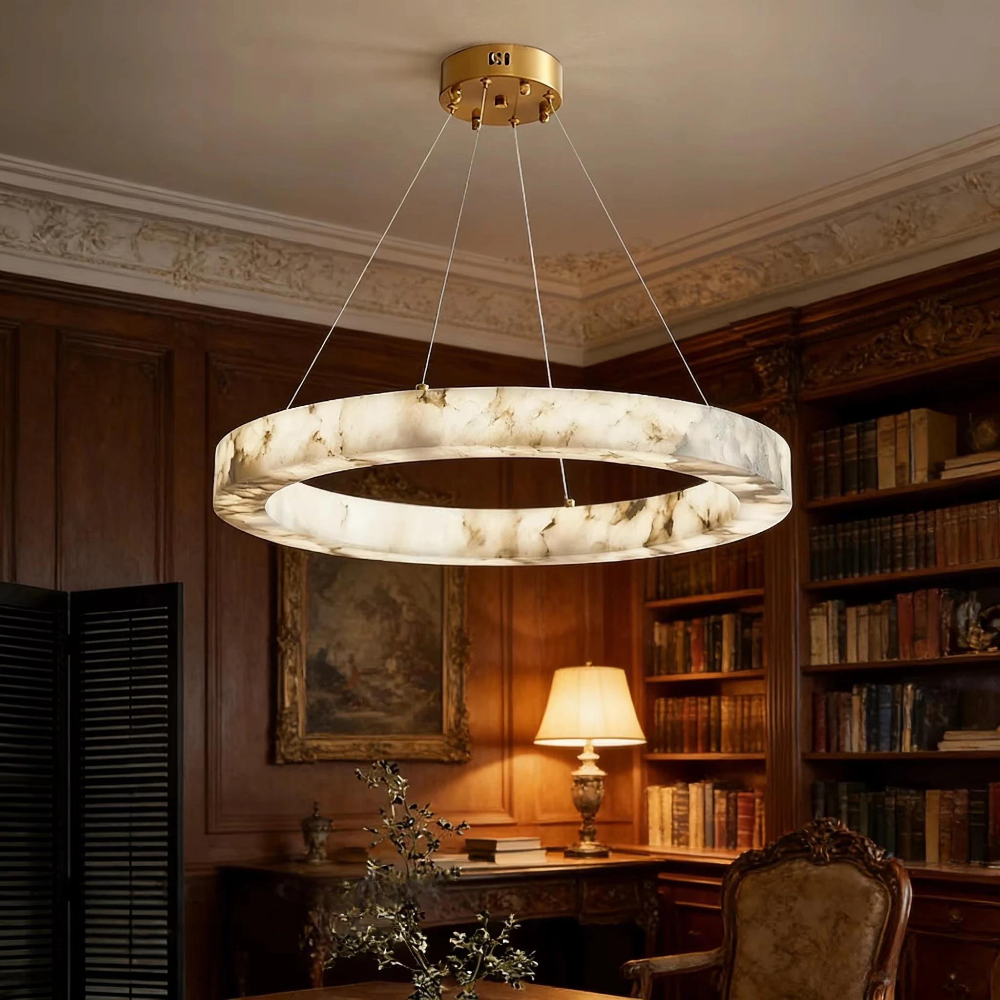 Round Faux Marble Chandelier Lights For Living Room Dining Room Resin Marble-effect Hanging Pendant Lamp Ring For High Ceiling